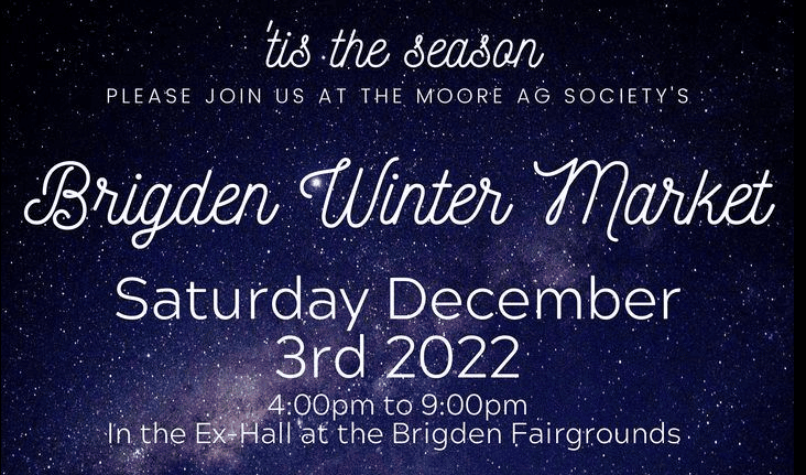 brigden winter market being held saturday, december 3 from 4:00pm until 9:00pm